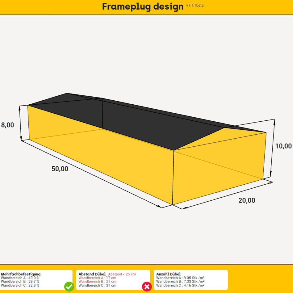 3D-Visualisierung der Ergebnisse mit Satteldach-Gebäude