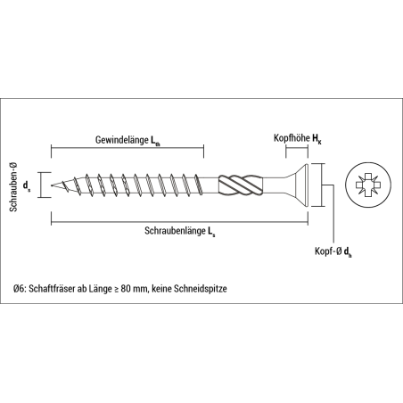 DE - Technische Zeichnung Spanplattenschraube VELOX PZ