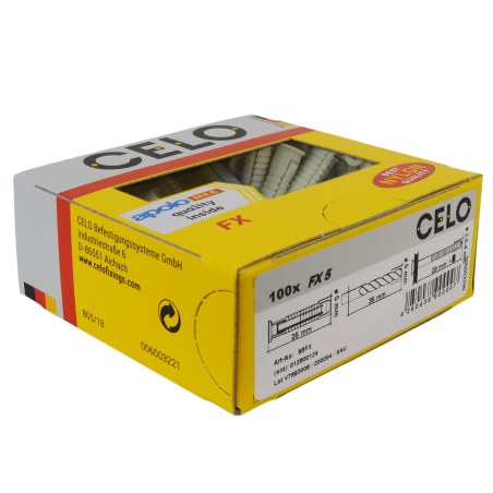 Verpackungsfoto Box 805 Dübel FX ohne Schraube Seite mit Etikett