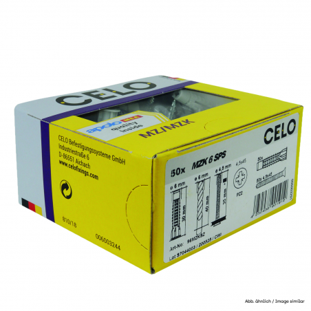 Verpackungsfoto Box 810 Mehrzweckdübel MZK mit Kragen und Schraube Etikett