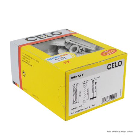 Verpackungsfoto Box 828 Dübel FX ohne Schraube Etikett