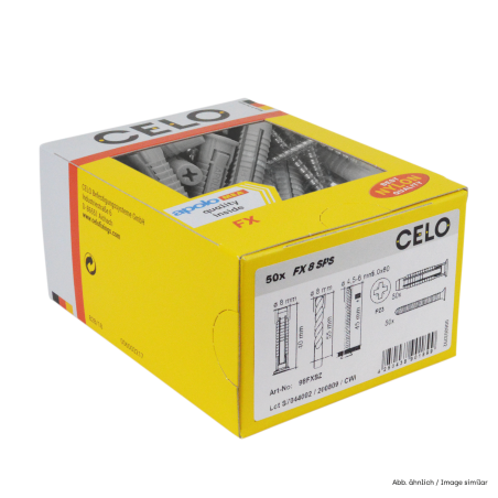 Verpackungsfoto Box 828 Dübel FX mit Schraube Etikett