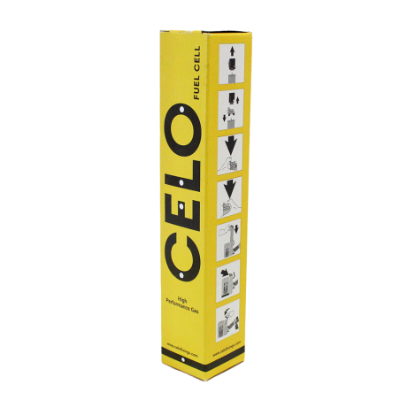 CELO FOX Gaskartusche in gelber Verpackung CELO FOX Gaskartusche in gelber Verpackung