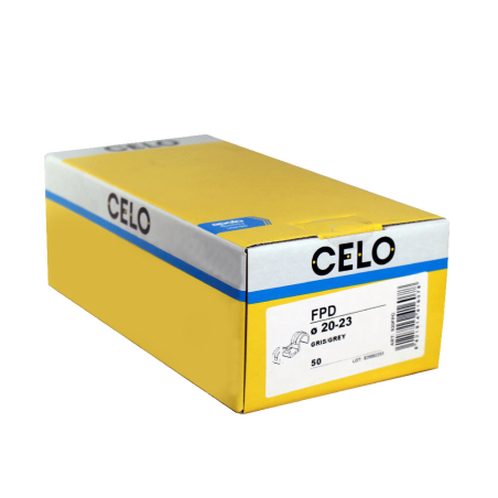 Verpackungsfoto Box Doppelrohrschelle FPD Ø 20 mm für Gasnagler Seite mit Etikett