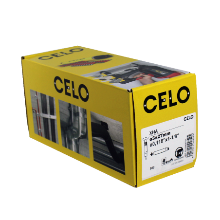 Verpackungsfoto Box Premiumstahlnagel XHA für Gasnagler FORCE ONE (+), Länge 27 mm Seite mit Etikett