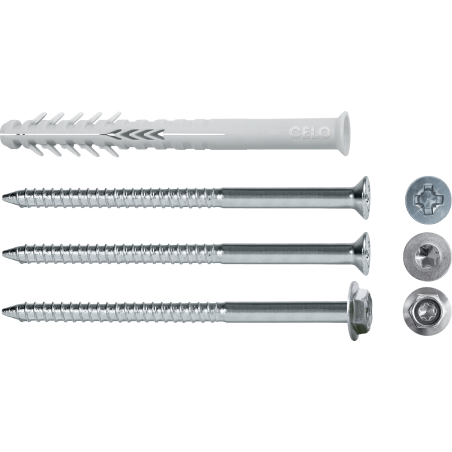 Produktbild Hohlblockrahmendübel HBR mit Senkkopfschraube PZ, Senkkopfschraube TX und Sechskantschraube mit angepresster Scheibe Produktbild Hohlblockrahmendübel HBR mit Senkkopfschraube PZ, Senkkopfschraube TX und Sechskantschraube mit angepresster Scheibe