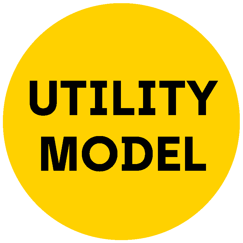 Gelber Kreis mit schwarzer Aufschrift UTILITY MODEL