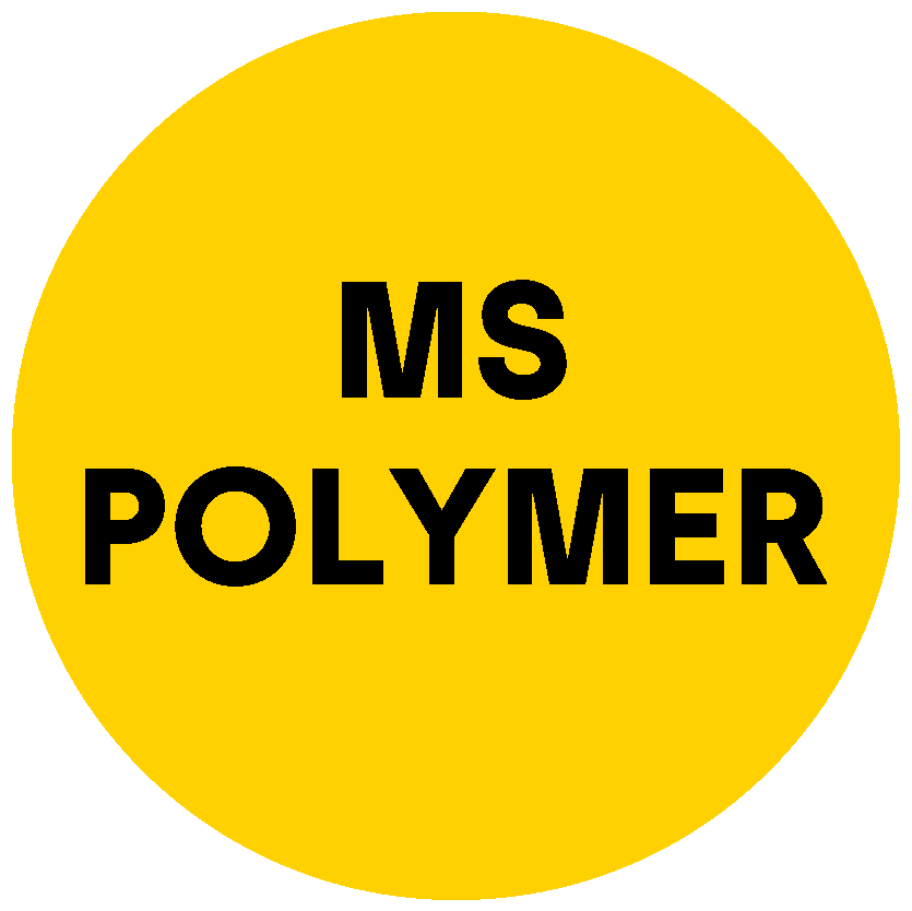 Gelber Kreis mit schwarzer Inschrift MS POLYMER