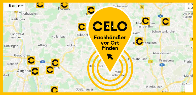 Karte mit allen CELO Fachhändlern bei welchen Sie unsere Produkte vor Ort kaufen können.