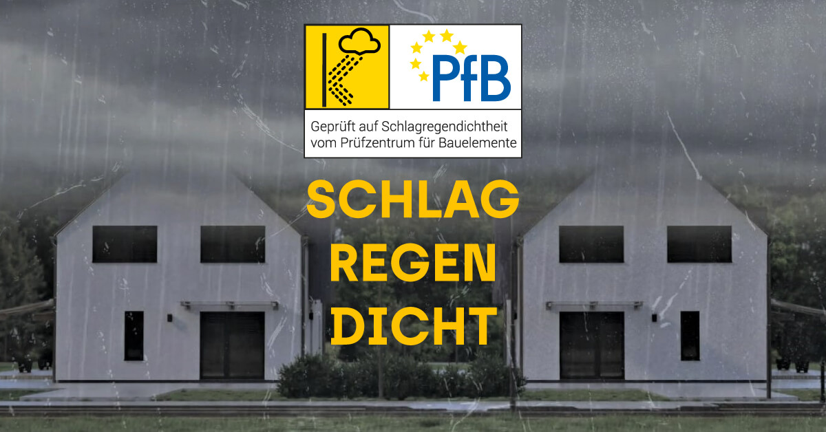 Illustration eines Hauses mit schlagregendichtem Schutz durch CELO Produkte, geprüft vom PfB.