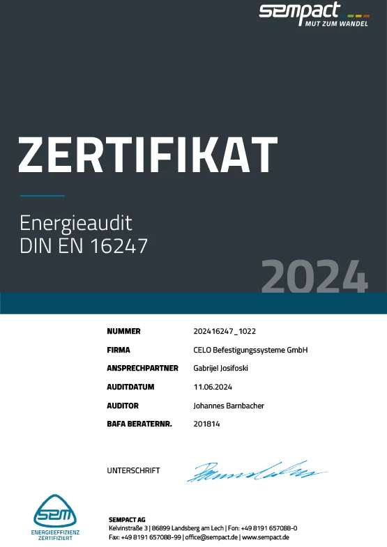 Energieaudit Zertifikat DIN EN 16247 (Deutsch)