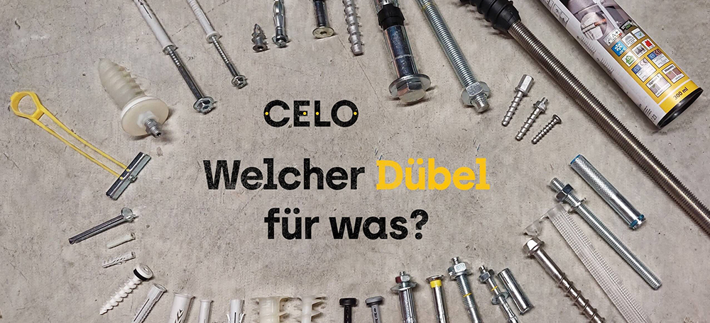 Verschiedene Dübelarten liegen in auf einer Betonplatte für das Titelbild im Kreis Verschiedene Dübelarten liegen in auf einer Betonplatte für das Titelbild im Kreis