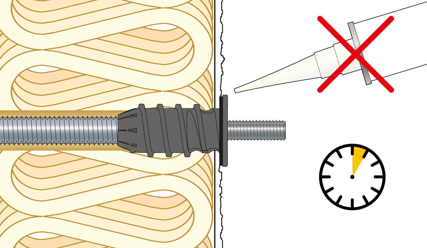 nachher mit ResiTHERM® 16, die EPDM-Dichtung am Kopf dichtet das Loch automatisch ab, es sich keine Nacharbeiten wie Abdichtung erforderlich, vgl. Fischer Thermax