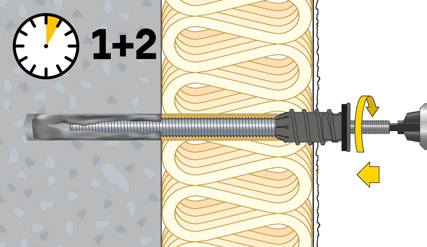 nachher: schnelle Montage mit ResiTHERM® 16 - kein zusätzliches Montagewerkzeug, das Produkt schraubt sich selbständig in den Putz