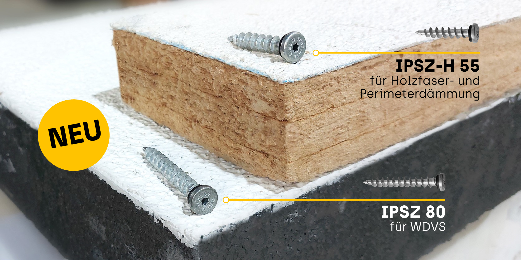 Neue WDVS-Dämmstoffschraube IPZ für Holzfaser- und Perimeterdämmung als auch für WDVS