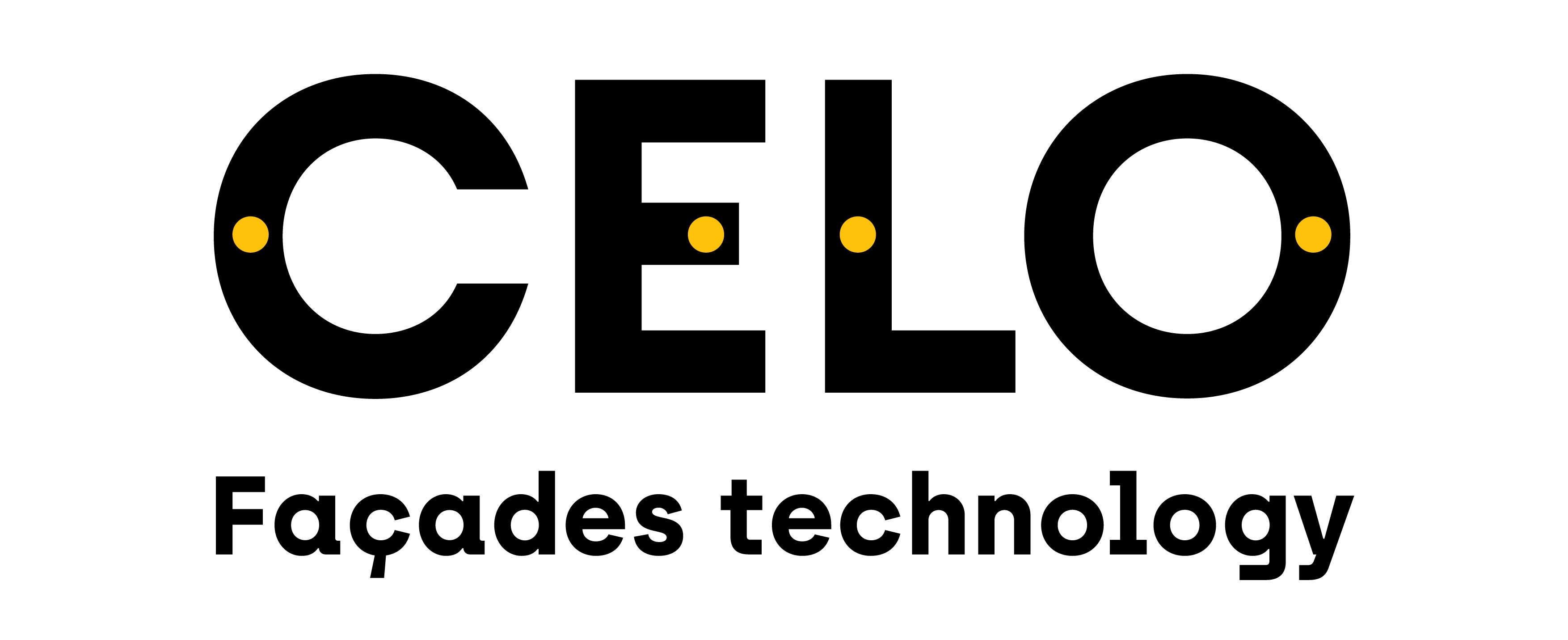 Logo von CELO Fassadentechnologie in Schwarz mit gelben Akzentpunkten