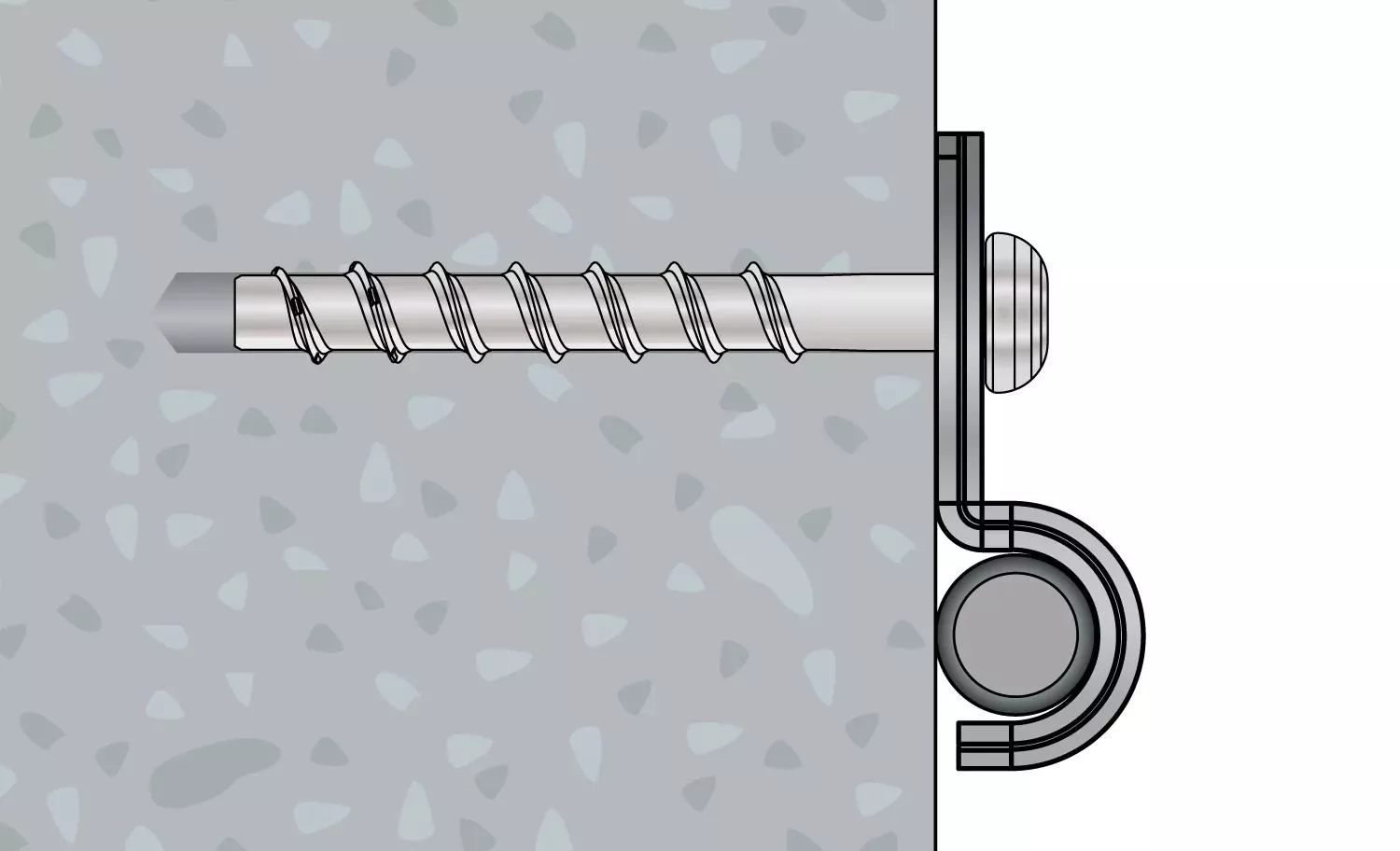 Betonschraube BTS4 - Montageschritt 4: Die Betonschraube festziehen, bis sie auf dem Metallclip oder Anbauteil aufliegt, fertig!