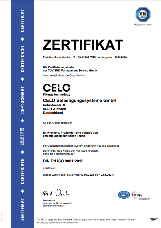 TÜV ISO 9001:2015 Zertifikat (Deutsch)