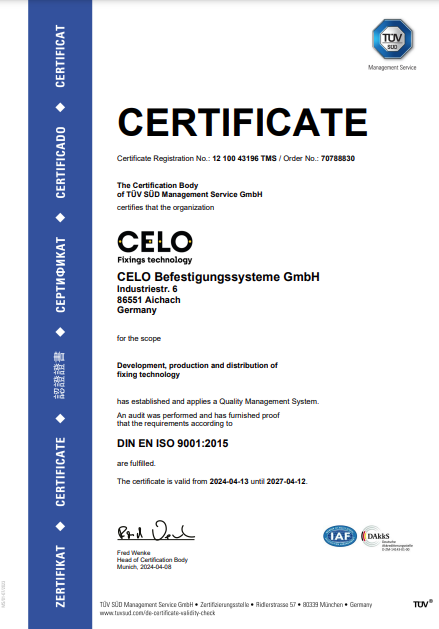 TÜV ISO 9001:2015 Zertifikat (Englisch)